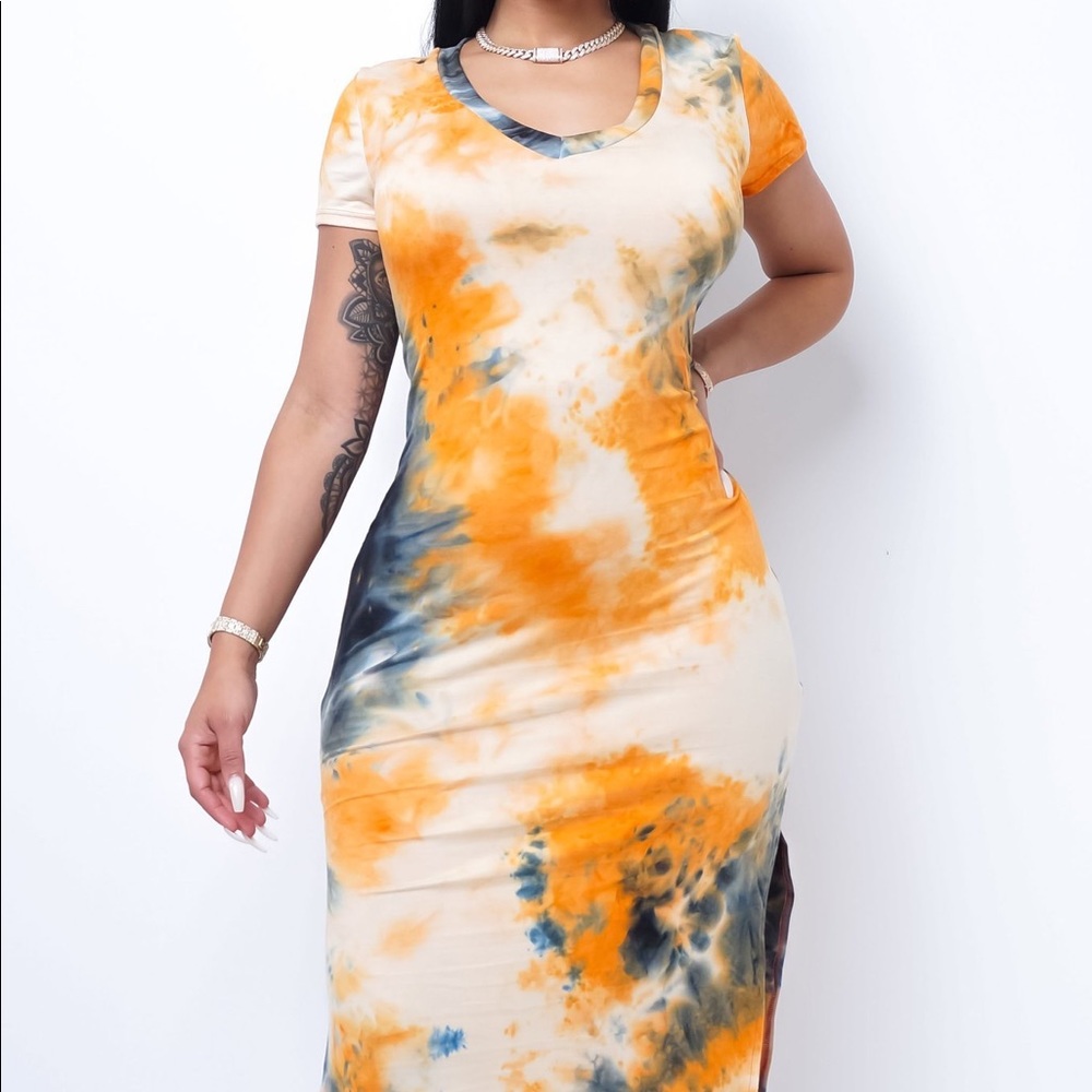 “Always You” Orange Tie Dye Midi Dress